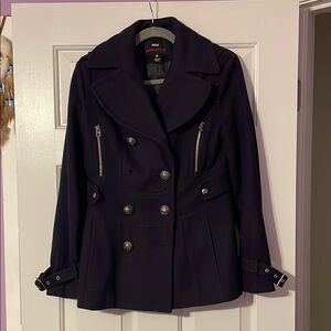 Miss Sixty Purple Peacoat with Wide Lapels and Tailored Silhouette
